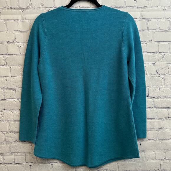Eileen Fisher Blue Merino Wool Long Sleeve Tunic Shirt Small V Neck *FLAW* - Picture 5 of 8